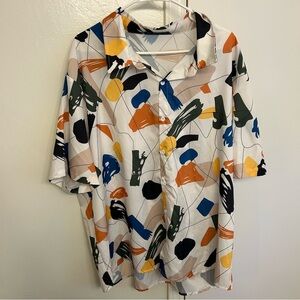 Zaful Men’s Button Down Collared Shirt XXL Artsy Lightweight Colorful Vacation